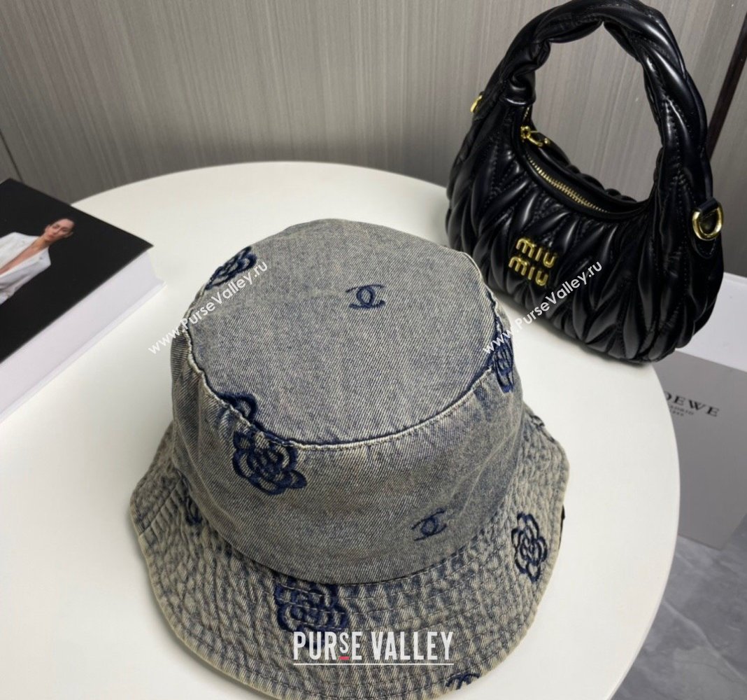 Chanel Camellia Denim Bucket Hat Grey 2024 CH082304 (MAO-240823076)