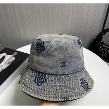 Chanel Camellia Denim Bucket Hat Grey 2024 CH082304 (MAO-240823076)