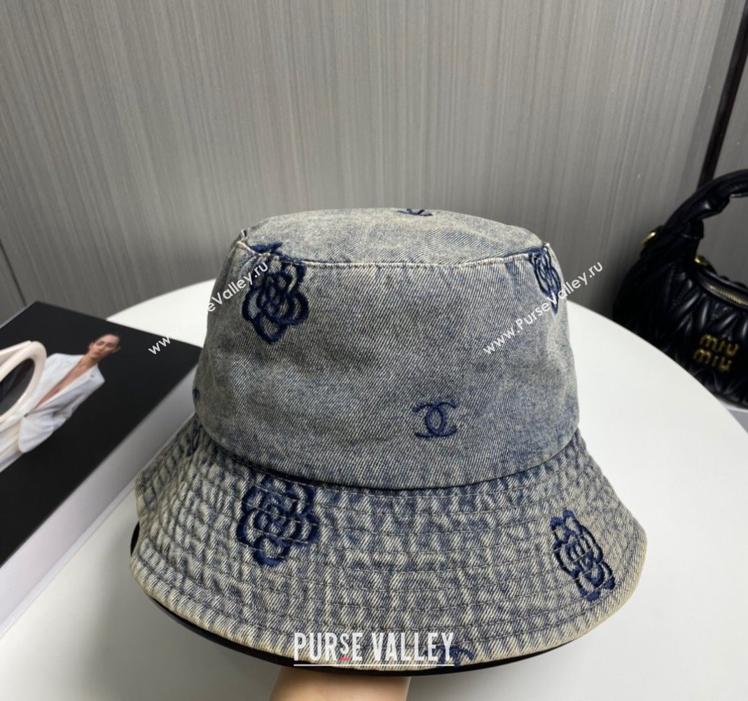 Chanel Camellia Denim Bucket Hat Grey 2024 CH082304 (MAO-240823076)