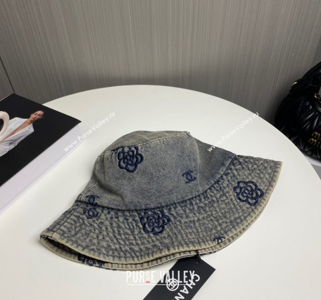 Chanel Camellia Denim Bucket Hat Grey 2024 CH082304 (MAO-240823076)