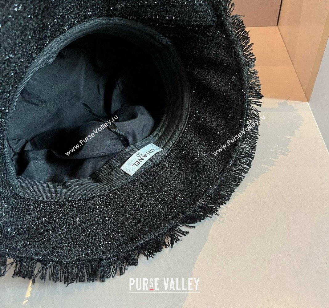 Chanel Tweed Bucket Hat with Fringe Black 2024 082201 (XMN-240822105)