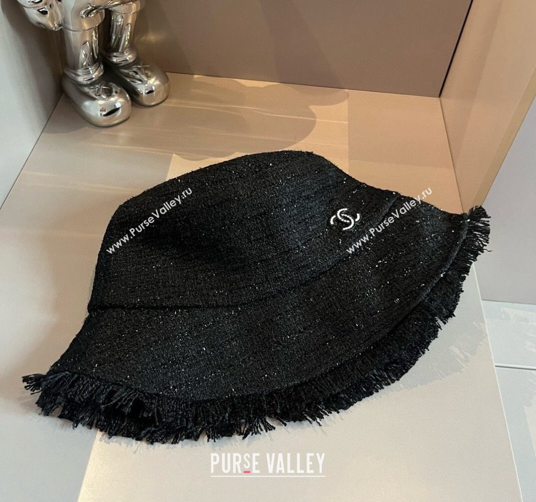 Chanel Tweed Bucket Hat with Fringe Black 2024 082201 (XMN-240822105)
