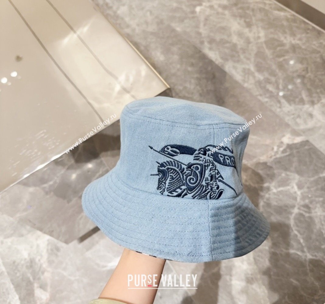 Burberry Logo Denim Bucket Hat Light Blue 2024 BR082303 (MAO-240823051)