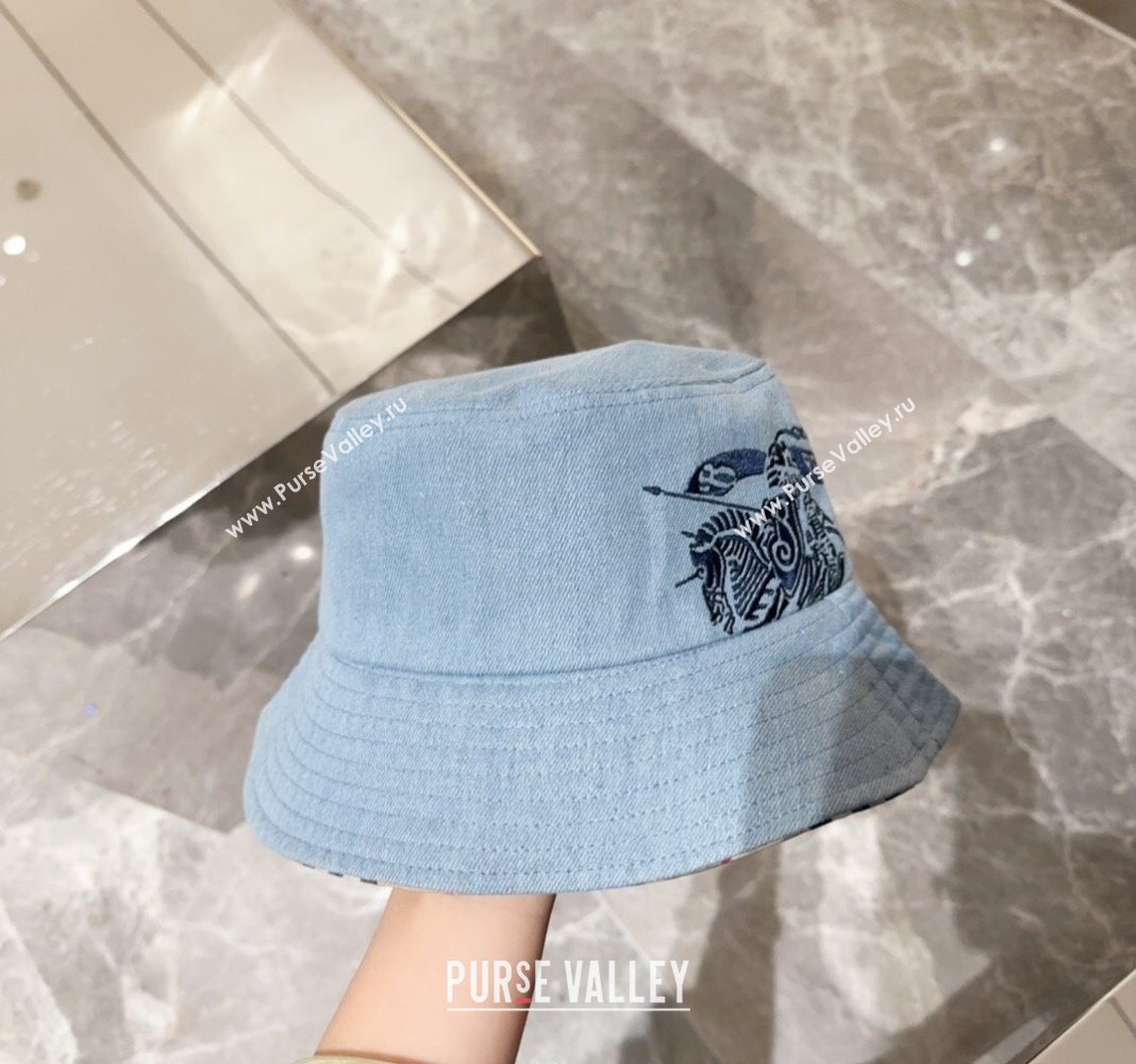 Burberry Logo Denim Bucket Hat Light Blue 2024 BR082303 (MAO-240823051)