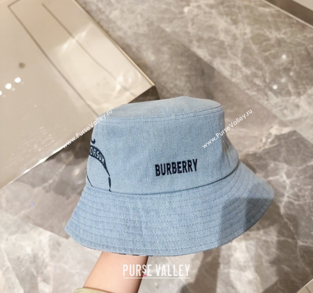 Burberry Logo Denim Bucket Hat Light Blue 2024 BR082303 (MAO-240823051)