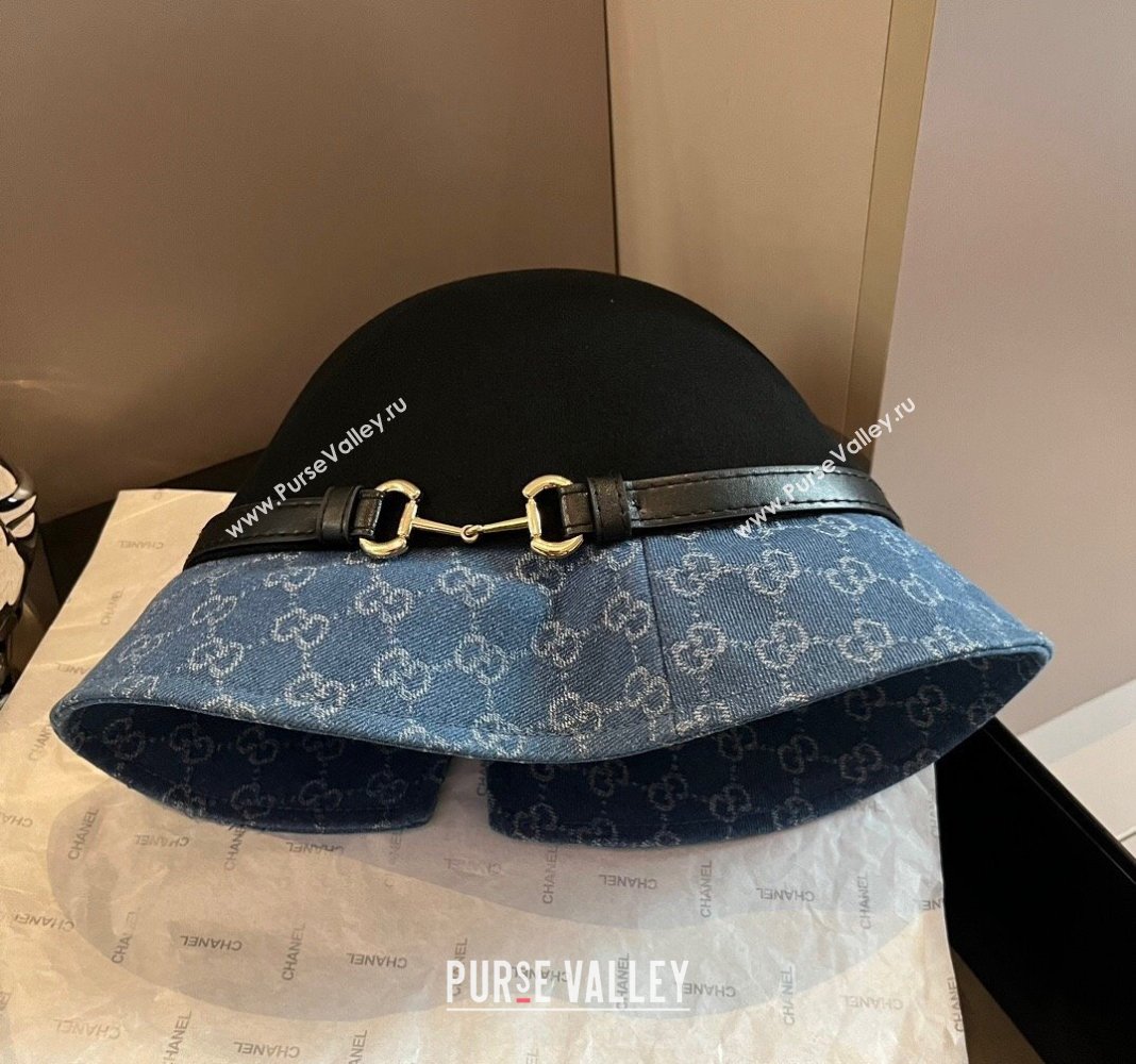 Gucci Horsebit Bucket Hat in Wool and Blue GG Denim Black 2024 (XMN-240913034)