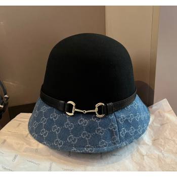 Gucci Horsebit Bucket Hat in Wool and Blue GG Denim Black 2024 (XMN-240913034)