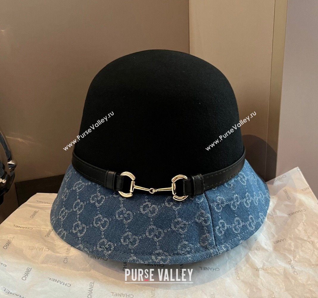 Gucci Horsebit Bucket Hat in Wool and Blue GG Denim Black 2024 (XMN-240913034)