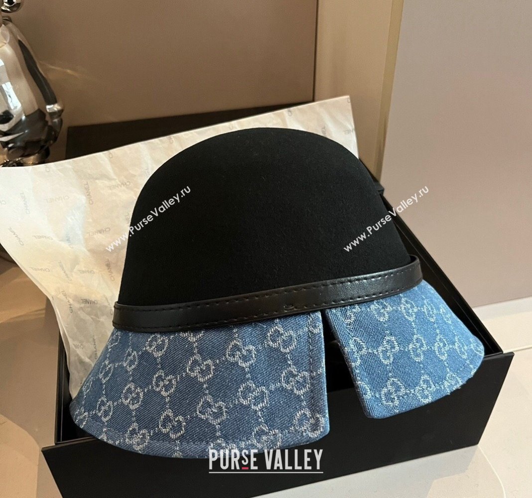 Gucci Horsebit Bucket Hat in Wool and Blue GG Denim Black 2024 (XMN-240913034)