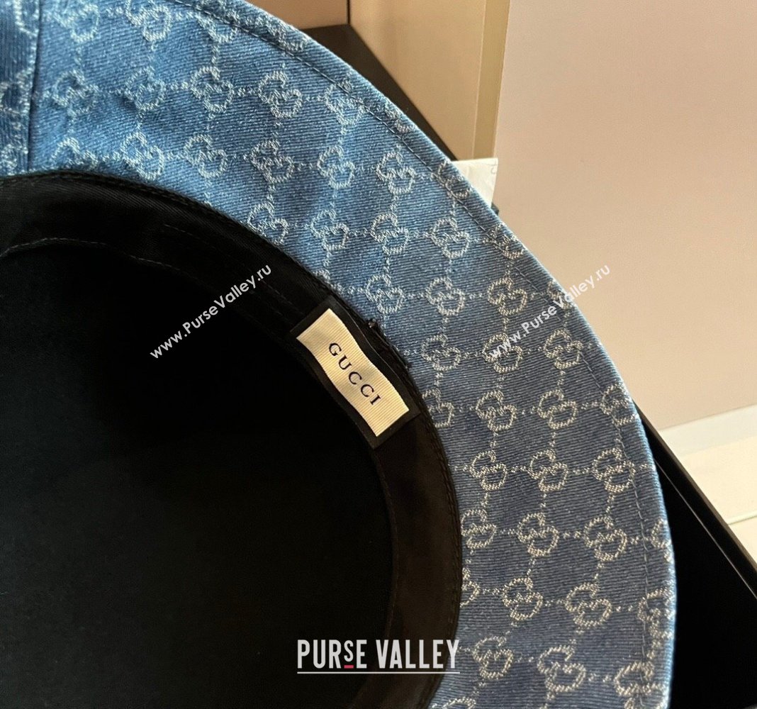 Gucci Horsebit Bucket Hat in Wool and Blue GG Denim Black 2024 (XMN-240913034)