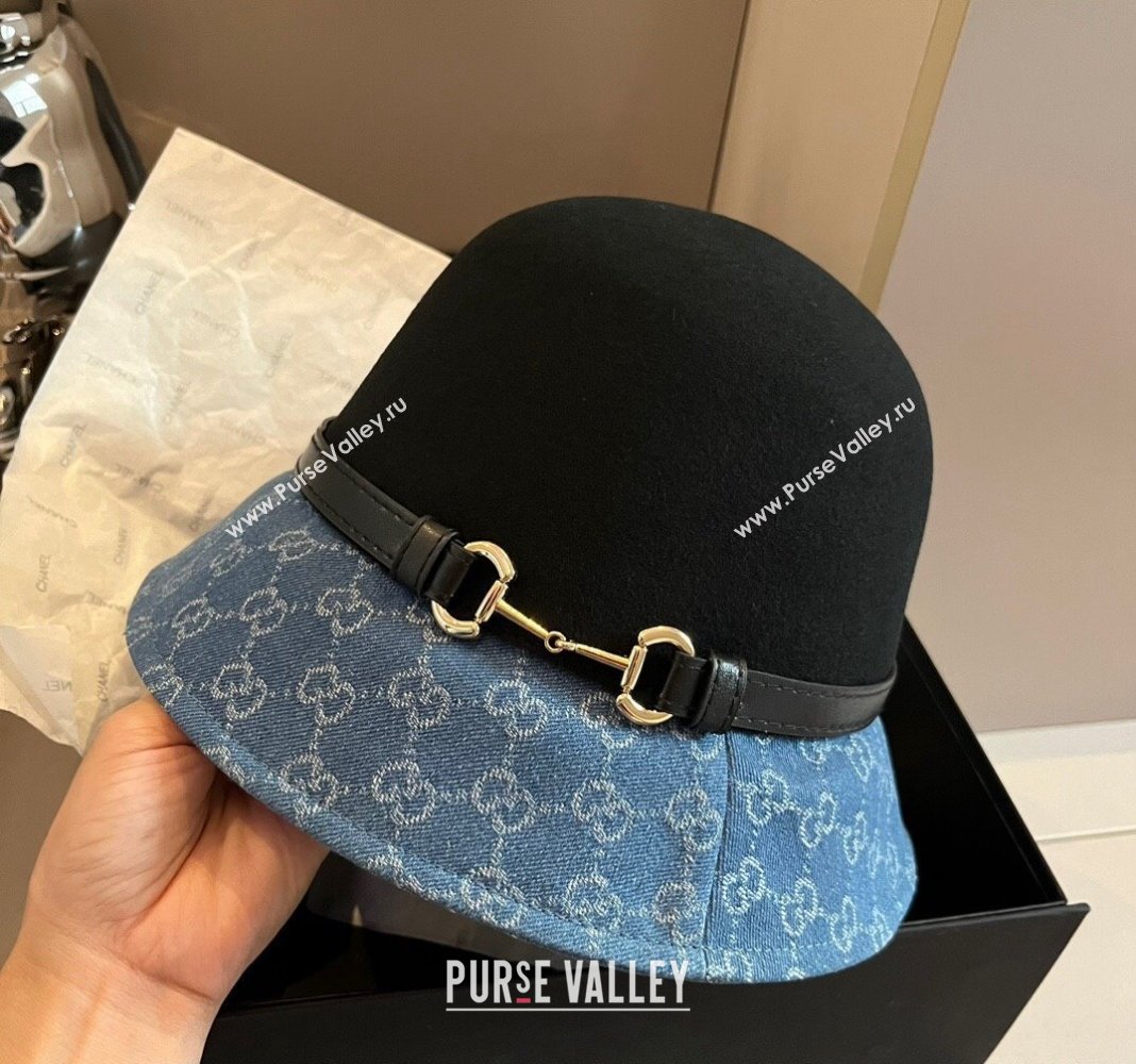 Gucci Horsebit Bucket Hat in Wool and Blue GG Denim Black 2024 (XMN-240913034)