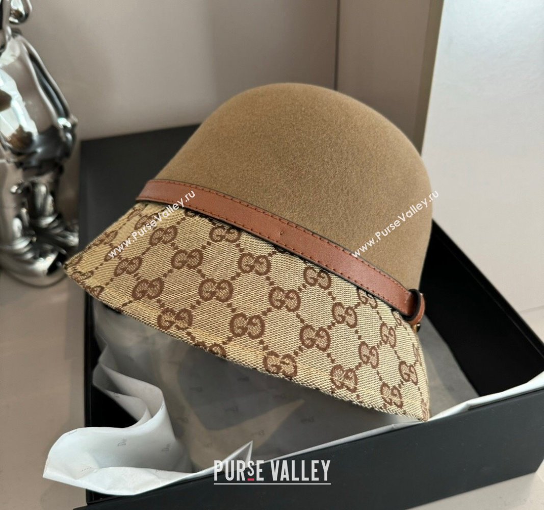 Gucci Horsebit Bucket Hat in Wool and GG Canvas Camel Brown 2024 (XMN-240913035)