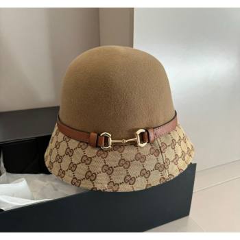 Gucci Horsebit Bucket Hat in Wool and GG Canvas Camel Brown 2024 (XMN-240913035)