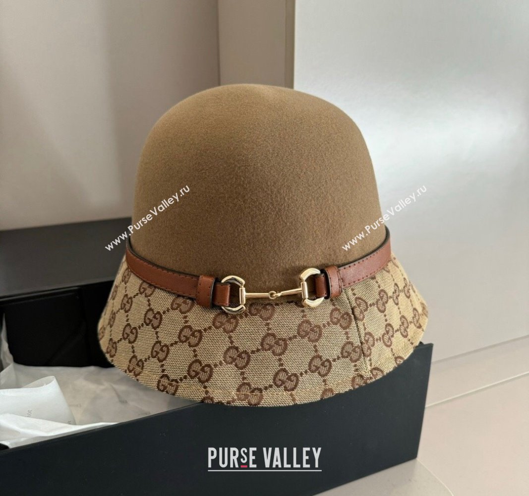 Gucci Horsebit Bucket Hat in Wool and GG Canvas Camel Brown 2024 (XMN-240913035)