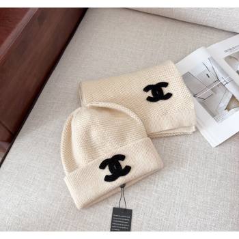 Chanel Knit Hat and Scarf Set Light Beige 2024 CH091305 (Mao-240913047)