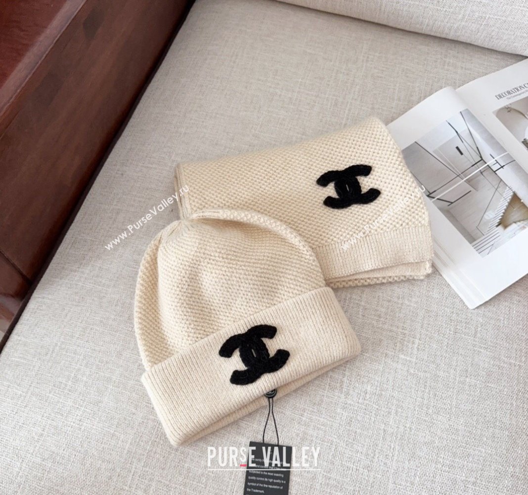 Chanel Knit Hat and Scarf Set Light Beige 2024 CH091305 (Mao-240913047)