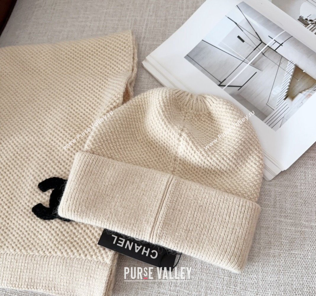 Chanel Knit Hat and Scarf Set Light Beige 2024 CH091305 (Mao-240913047)