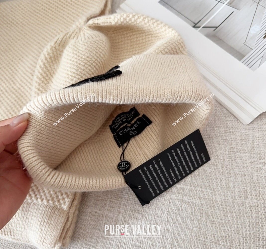 Chanel Knit Hat and Scarf Set Light Beige 2024 CH091305 (Mao-240913047)