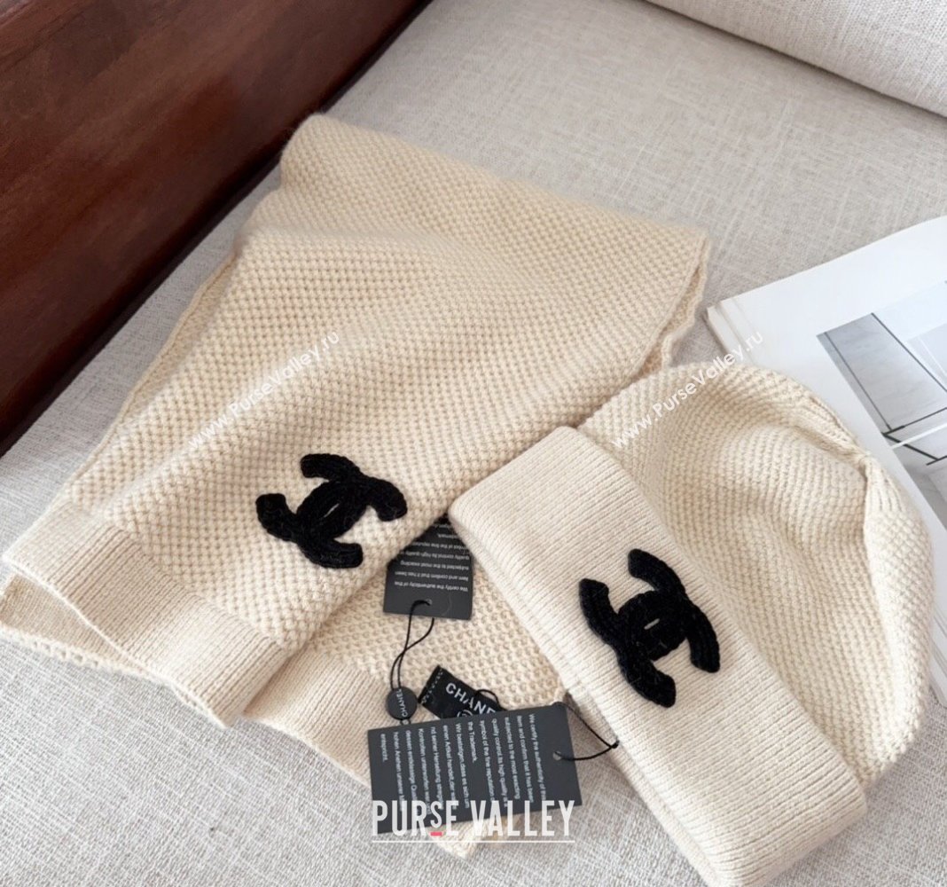 Chanel Knit Hat and Scarf Set Light Beige 2024 CH091305 (Mao-240913047)