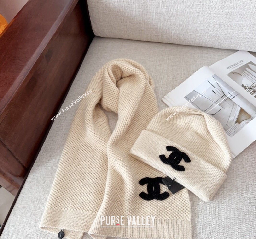 Chanel Knit Hat and Scarf Set Light Beige 2024 CH091305 (Mao-240913047)