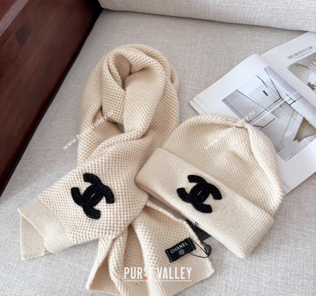 Chanel Knit Hat and Scarf Set Light Beige 2024 CH091305 (Mao-240913047)