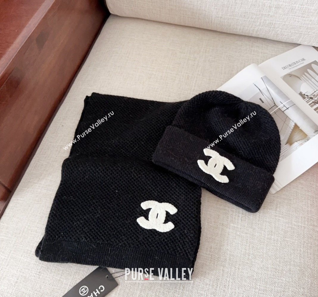 Chanel Knit Hat and Scarf Set Black 2024 CH091305 (Mao-240913048)