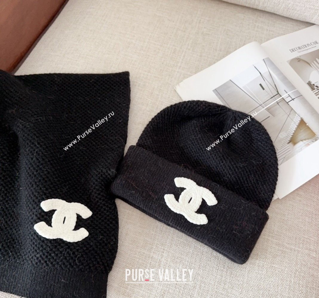 Chanel Knit Hat and Scarf Set Black 2024 CH091305 (Mao-240913048)