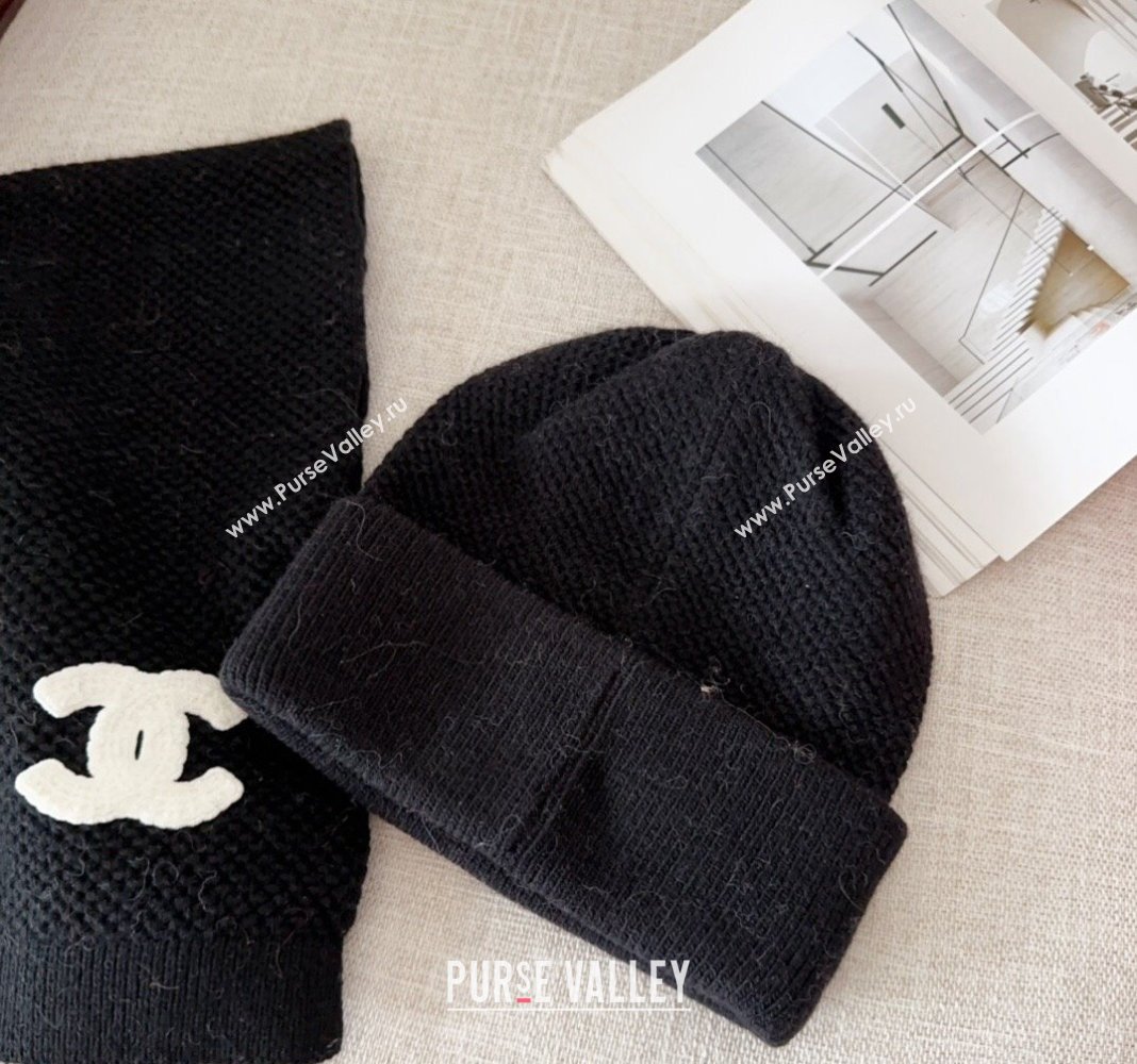 Chanel Knit Hat and Scarf Set Black 2024 CH091305 (Mao-240913048)