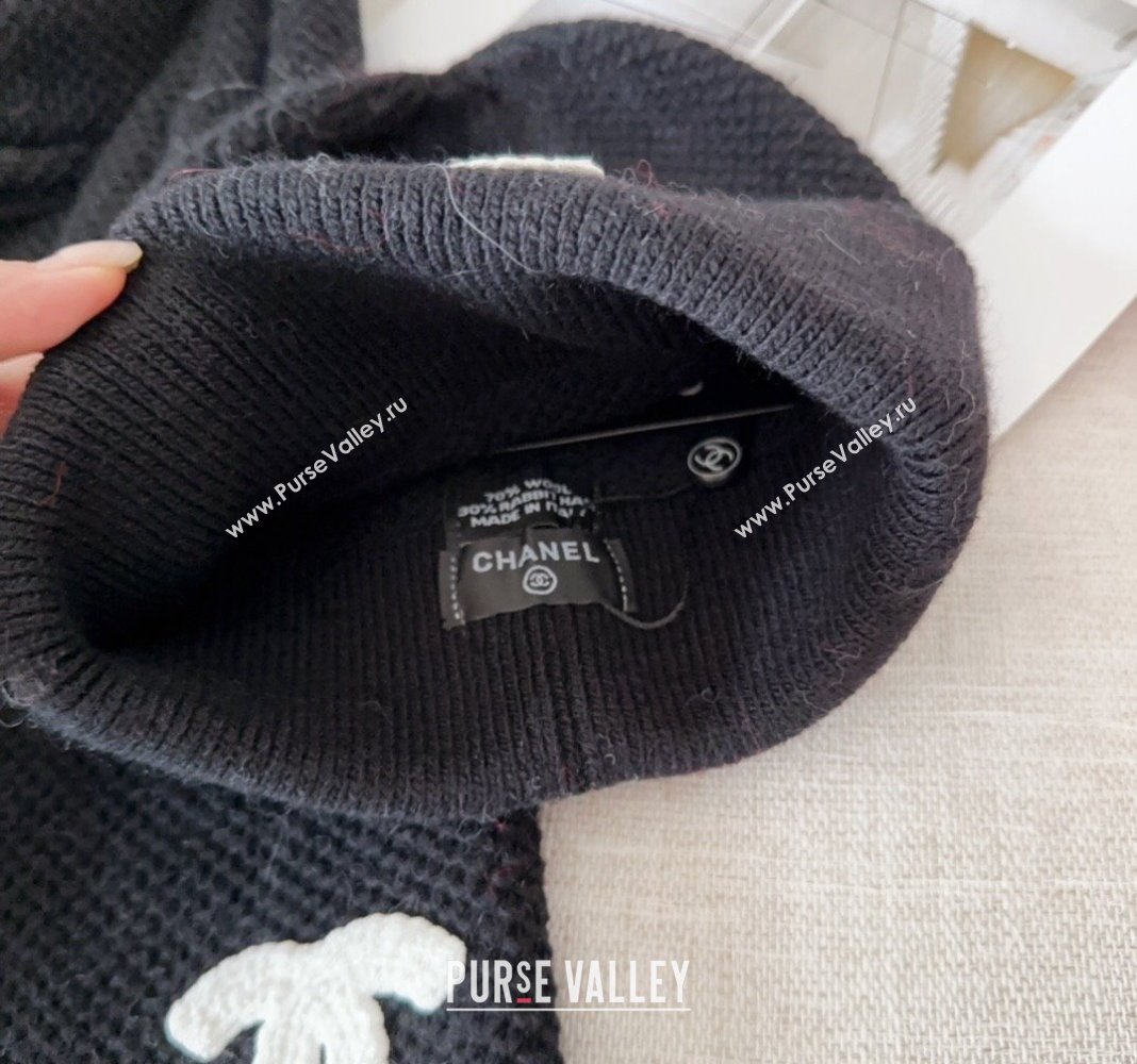 Chanel Knit Hat and Scarf Set Black 2024 CH091305 (Mao-240913048)