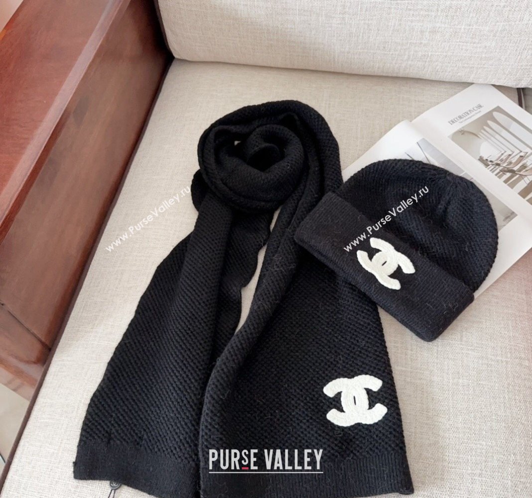 Chanel Knit Hat and Scarf Set Black 2024 CH091305 (Mao-240913048)