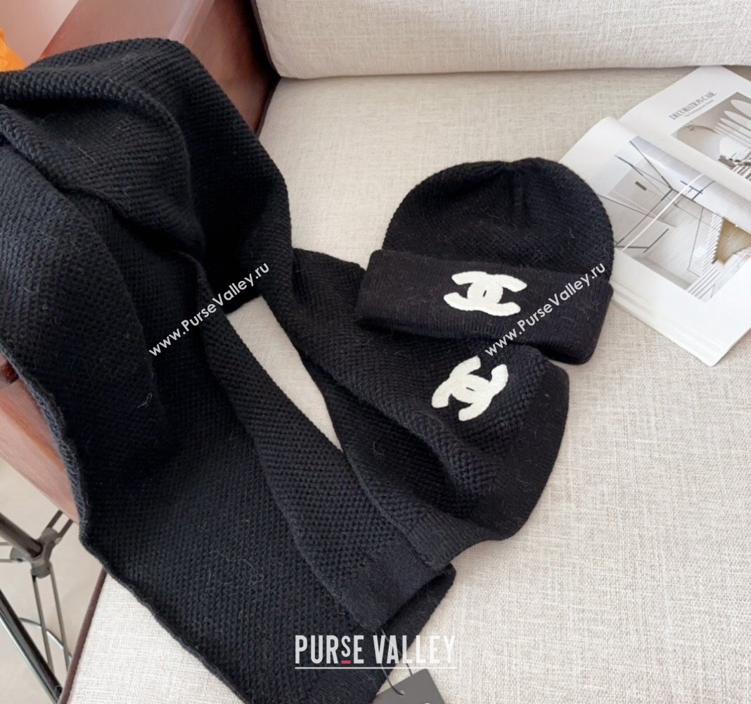 Chanel Knit Hat and Scarf Set Black 2024 CH091305 (Mao-240913048)