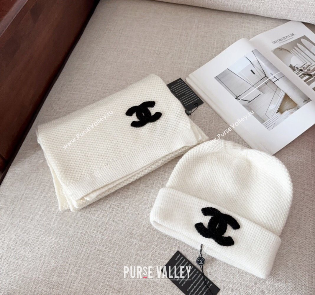 Chanel Knit Hat and Scarf Set White 2024 CH091305 (Mao-240913049)