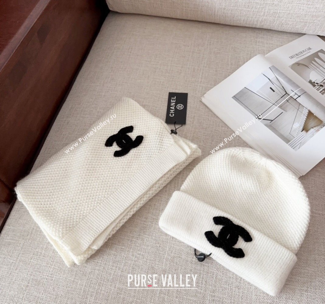 Chanel Knit Hat and Scarf Set White 2024 CH091305 (Mao-240913049)