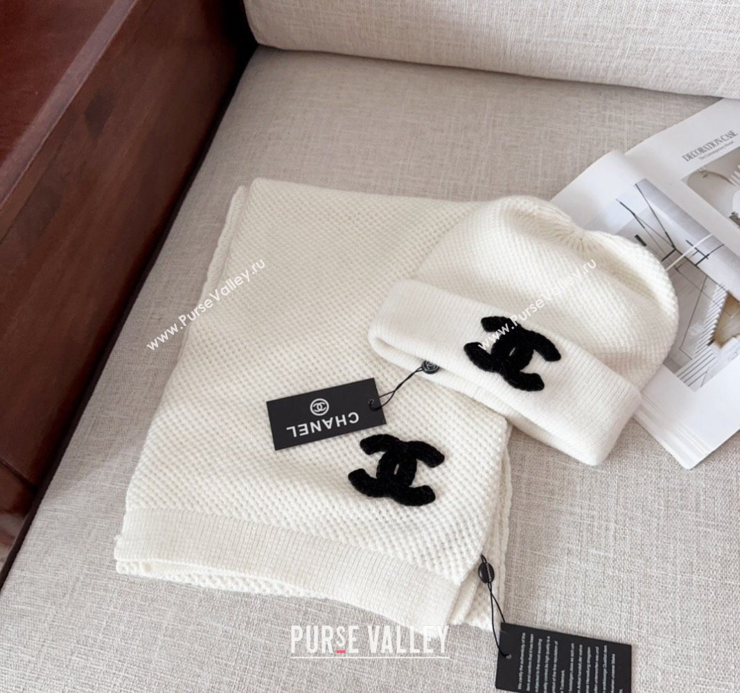 Chanel Knit Hat and Scarf Set White 2024 CH091305 (Mao-240913049)