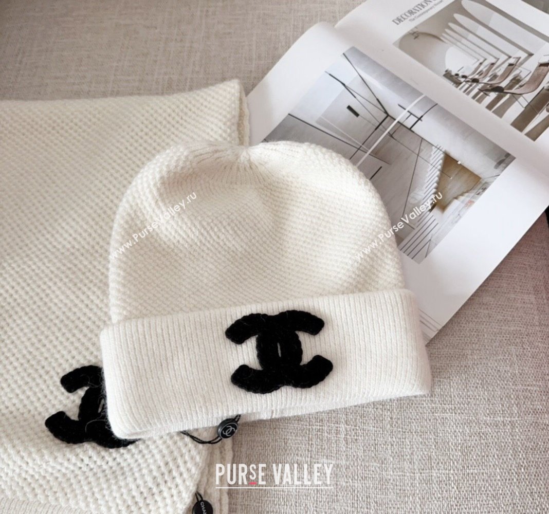 Chanel Knit Hat and Scarf Set White 2024 CH091305 (Mao-240913049)