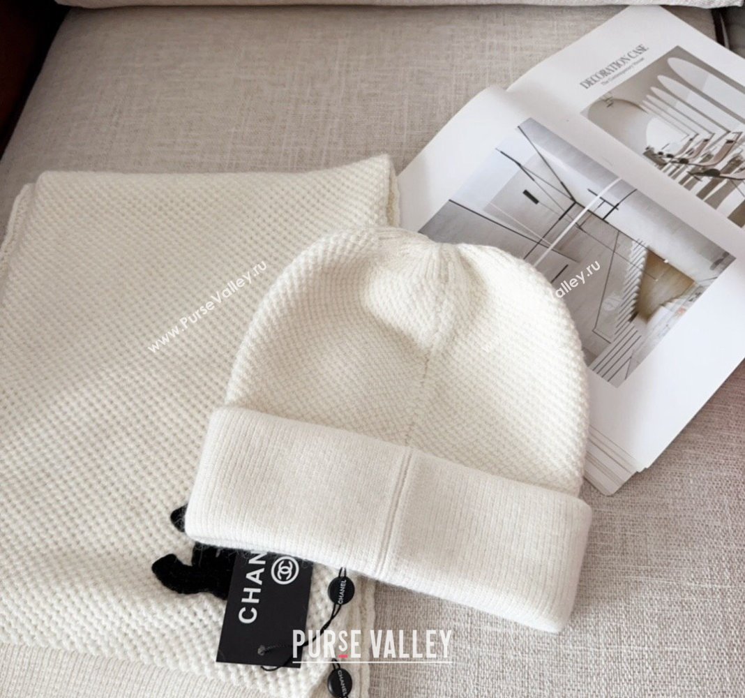 Chanel Knit Hat and Scarf Set White 2024 CH091305 (Mao-240913049)