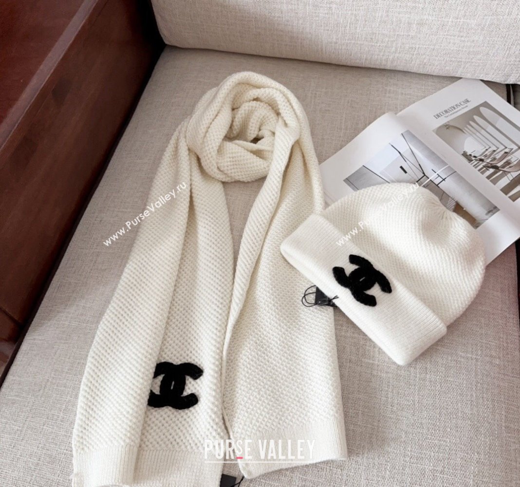 Chanel Knit Hat and Scarf Set White 2024 CH091305 (Mao-240913049)