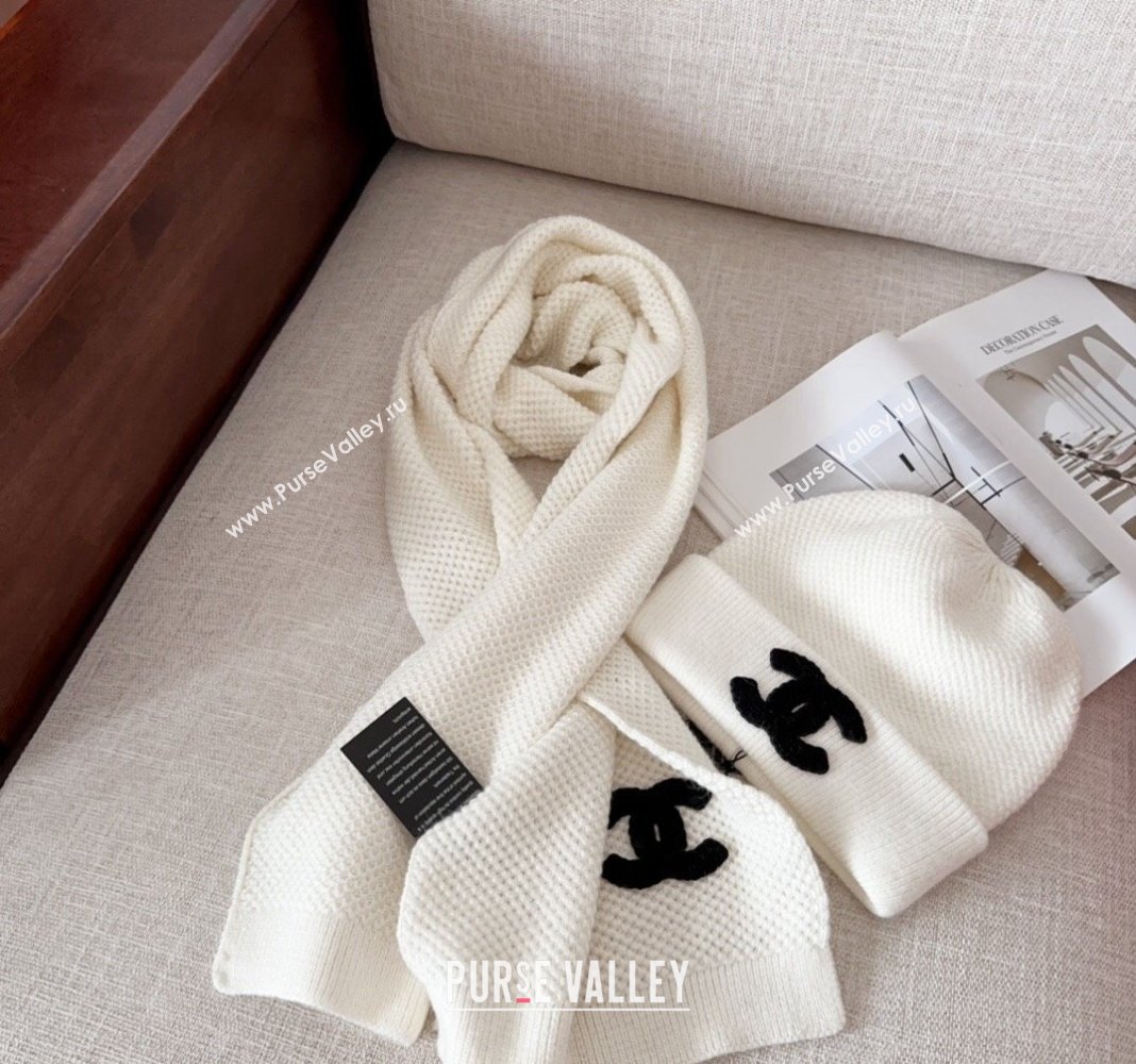 Chanel Knit Hat and Scarf Set White 2024 CH091305 (Mao-240913049)