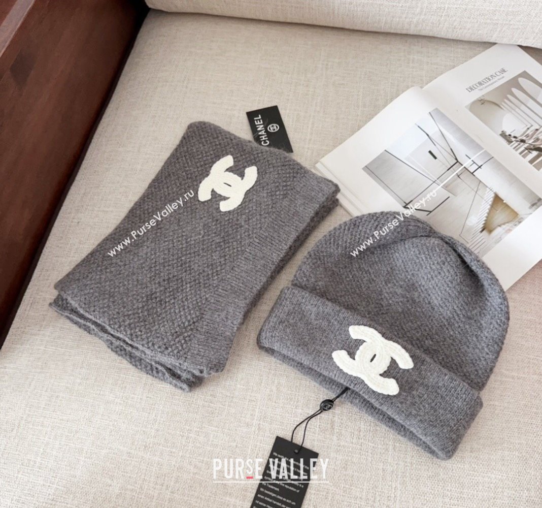 Chanel Knit Hat and Scarf Set Grey 2024 CH091305 (Mao-240913050)