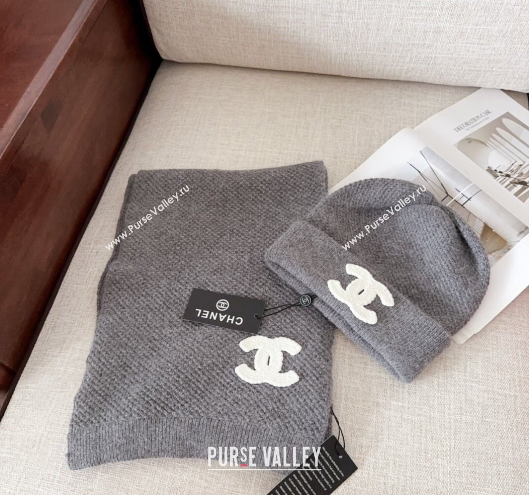 Chanel Knit Hat and Scarf Set Grey 2024 CH091305 (Mao-240913050)