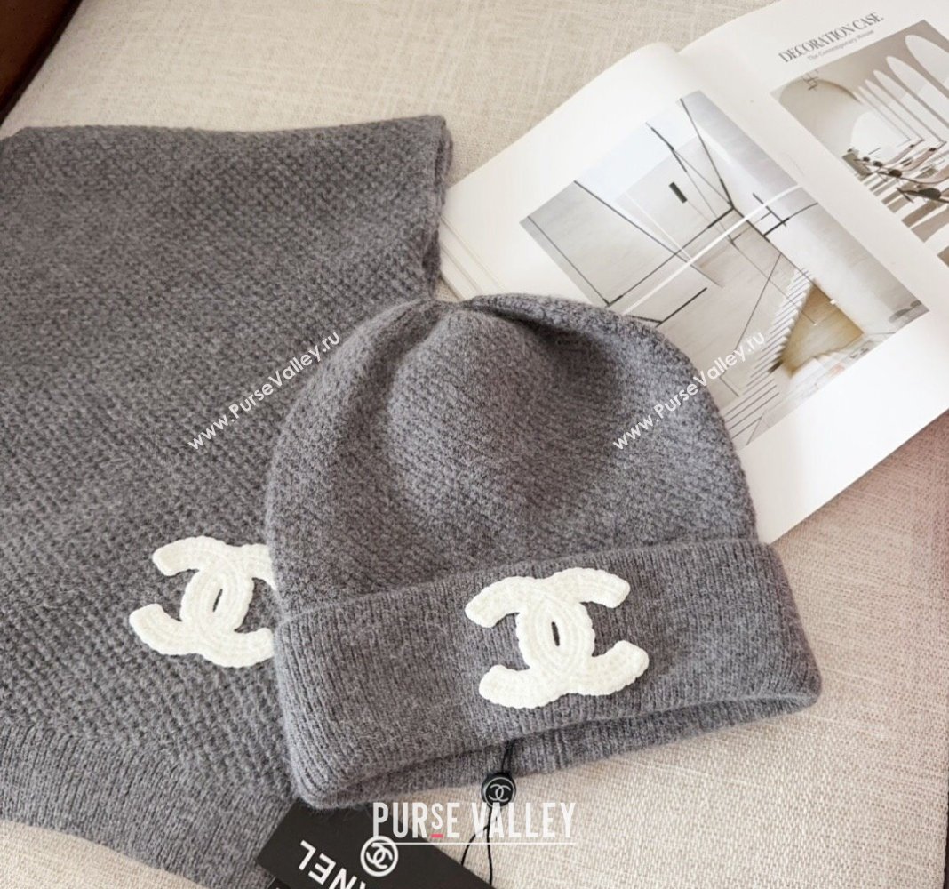 Chanel Knit Hat and Scarf Set Grey 2024 CH091305 (Mao-240913050)