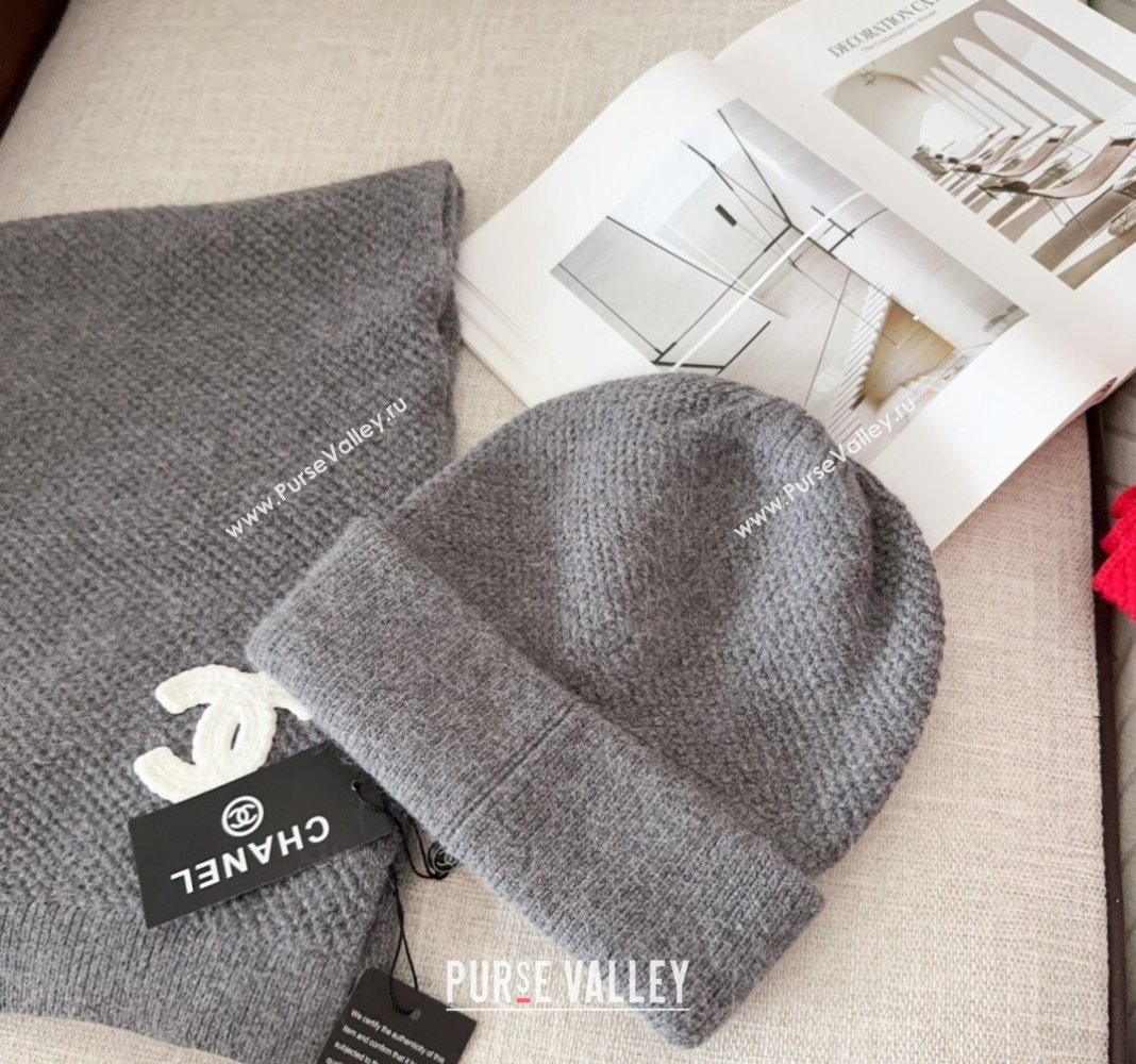 Chanel Knit Hat and Scarf Set Grey 2024 CH091305 (Mao-240913050)