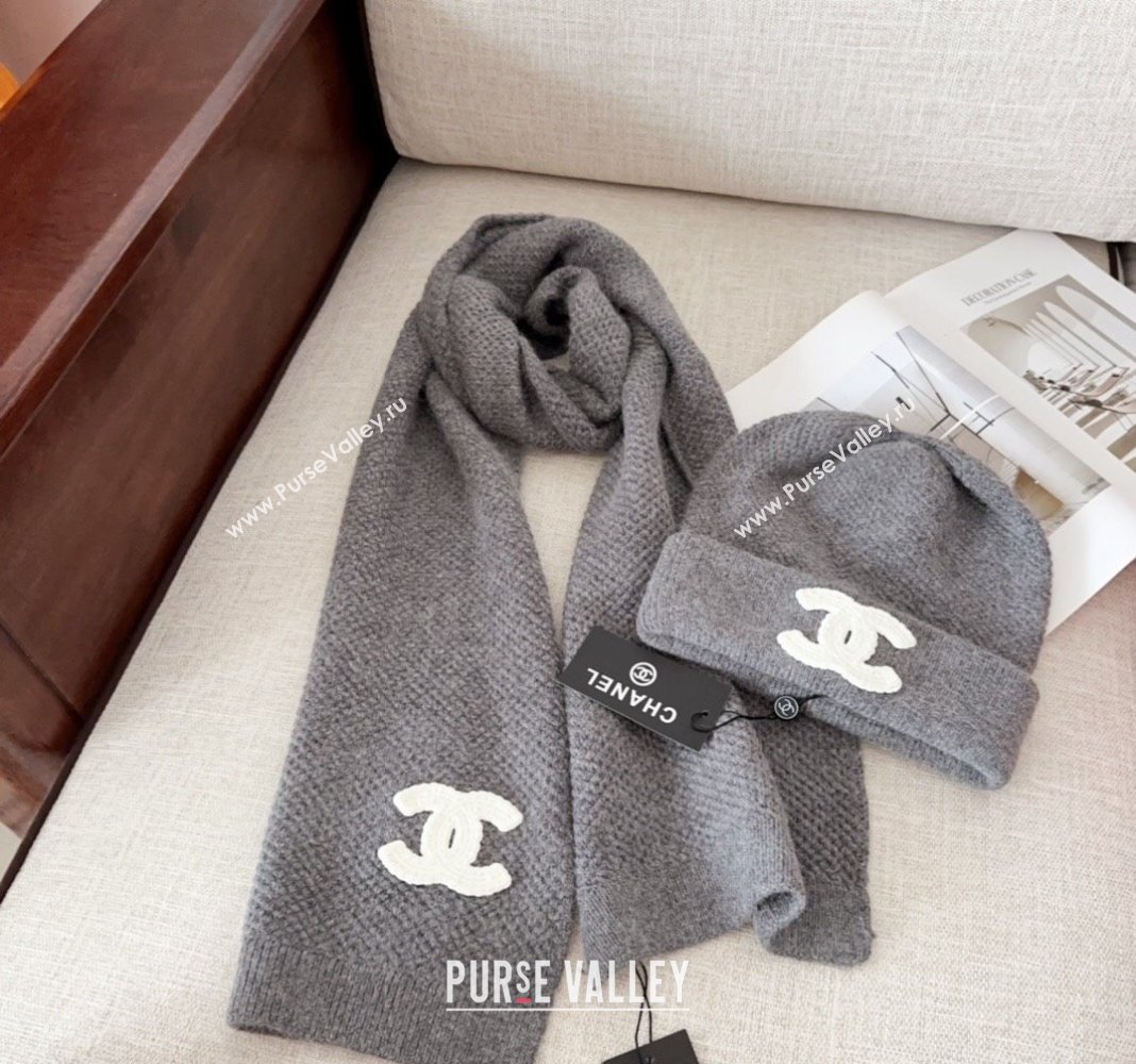 Chanel Knit Hat and Scarf Set Grey 2024 CH091305 (Mao-240913050)