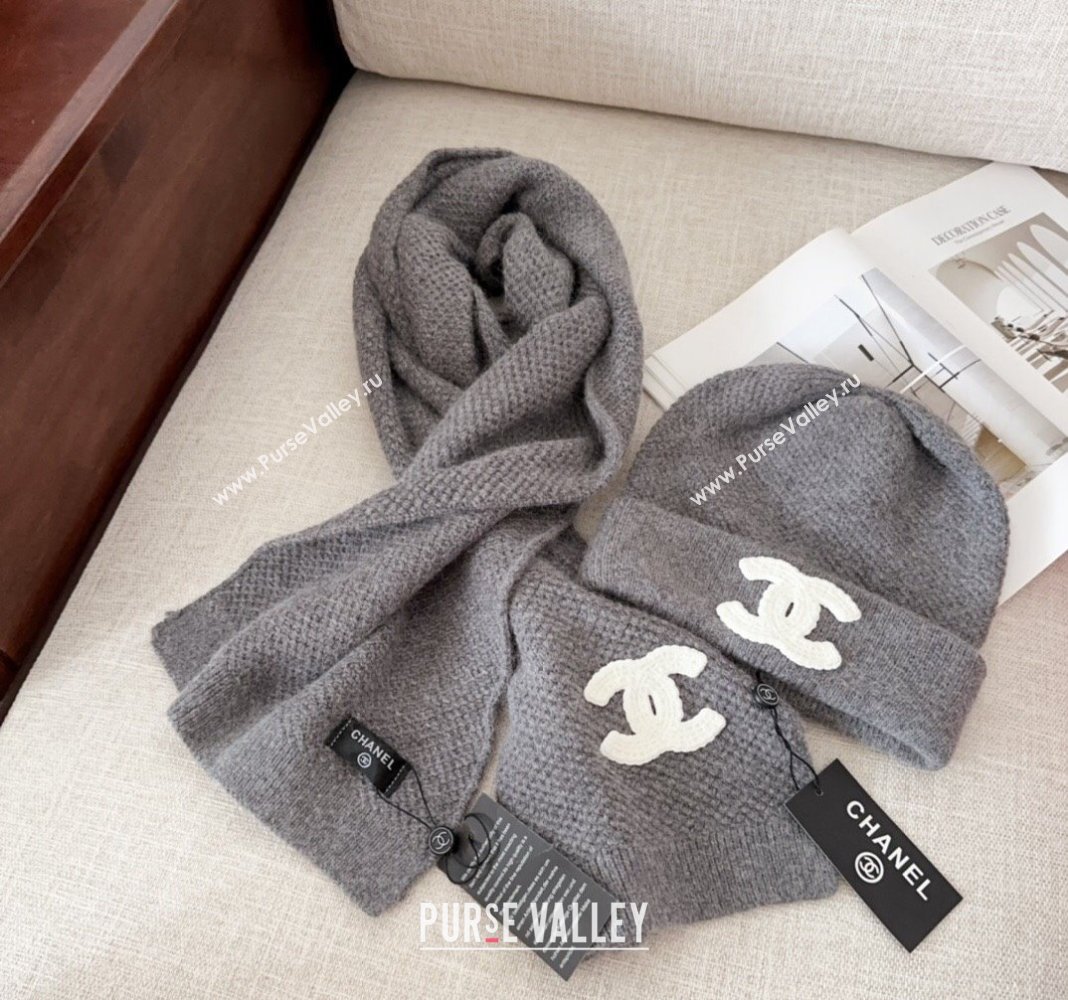 Chanel Knit Hat and Scarf Set Grey 2024 CH091305 (Mao-240913050)