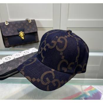 Gucci Maxi GG Denim Baseball Hat Dark Blue 2024 GG091302 (MAO-240913082)