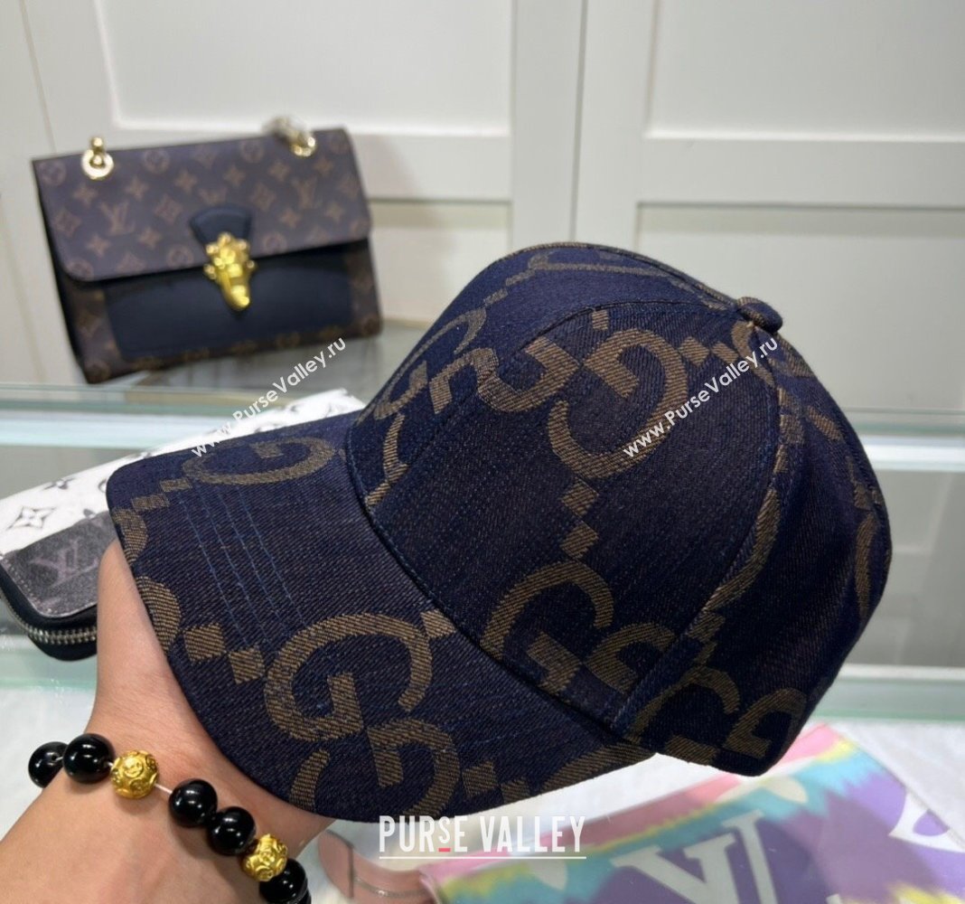 Gucci Maxi GG Denim Baseball Hat Dark Blue 2024 GG091302 (MAO-240913082)