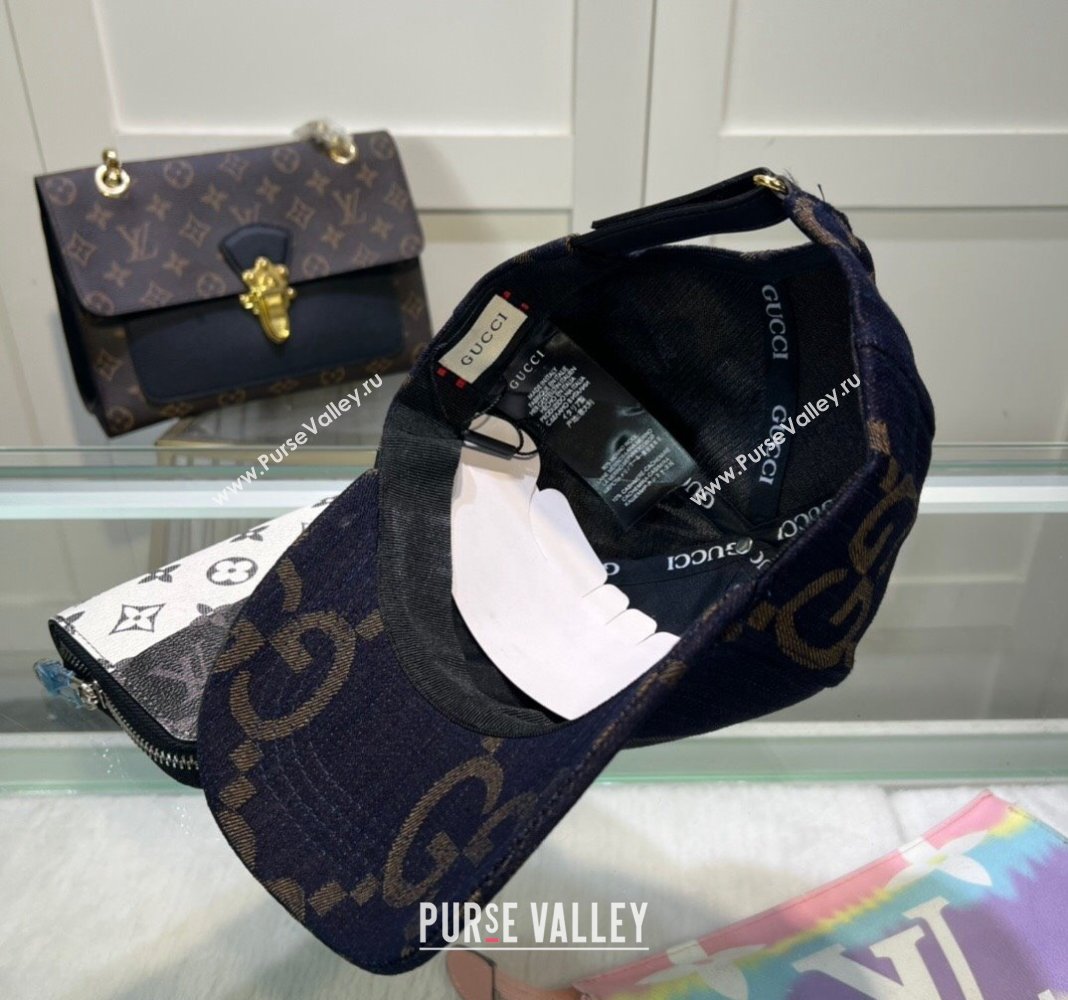 Gucci Maxi GG Denim Baseball Hat Dark Blue 2024 GG091302 (MAO-240913082)