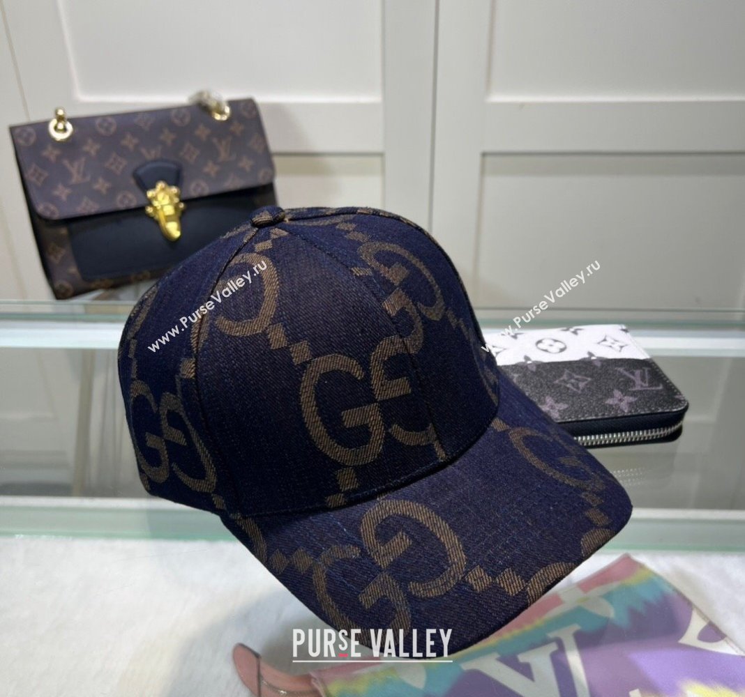 Gucci Maxi GG Denim Baseball Hat Dark Blue 2024 GG091302 (MAO-240913082)