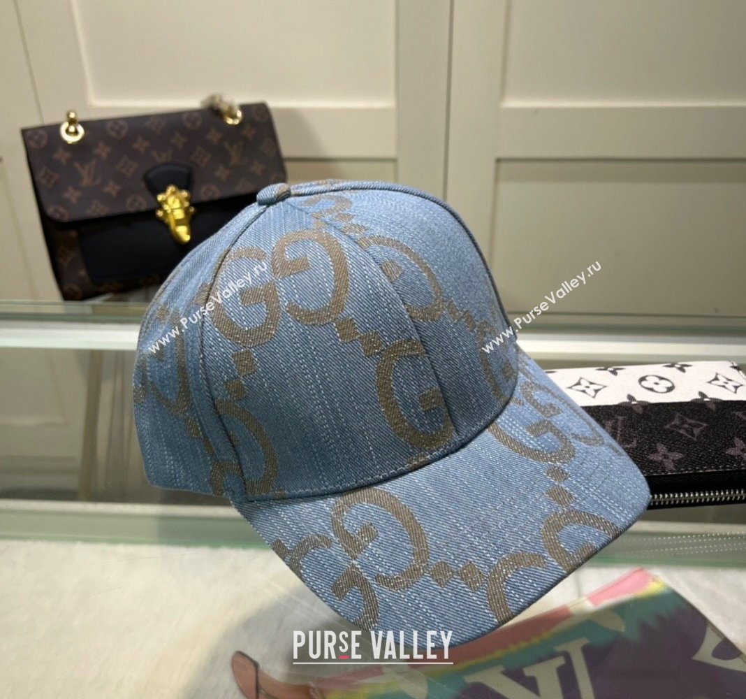 Gucci Maxi GG Denim Baseball Hat Light Blue 2024 GG091302 (MAO-240913084)