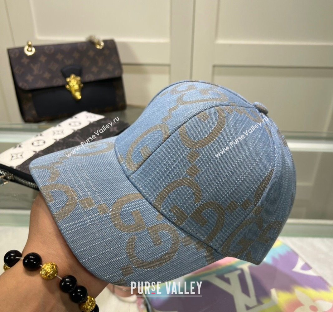 Gucci Maxi GG Denim Baseball Hat Light Blue 2024 GG091302 (MAO-240913084)